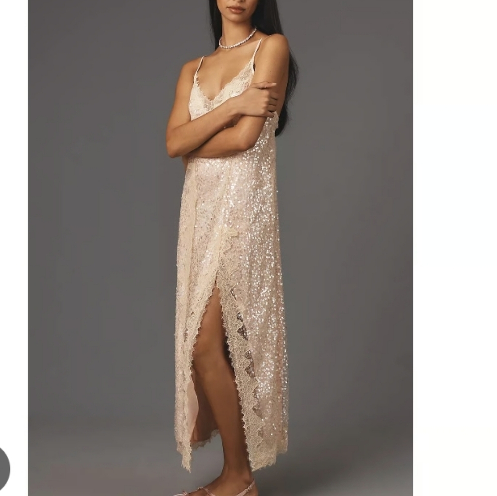Anthropologie In Elly Elegant Sequin Lace Slip Dress